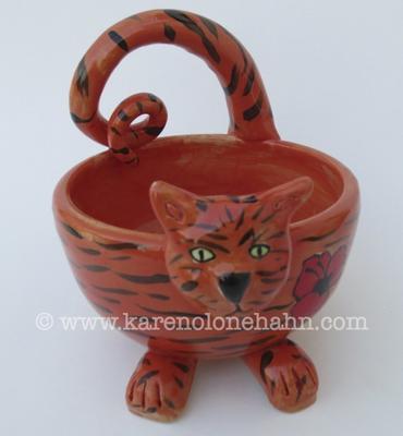 Handmade Orange Tabby Bowl