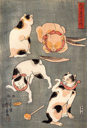 Kuniyoshi Utagawa, Four Cats in Different Poses