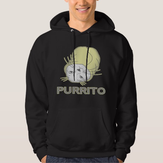 Black hoodie with purrito design on male model from Zazzle